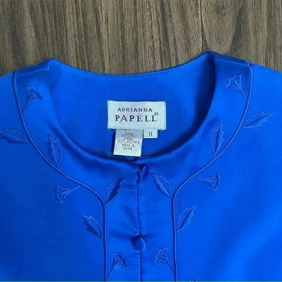 Adrianna Papell Blue 100% Silk Button Front Blazer Jacket Women’s size 8 - Picture 5 of 14